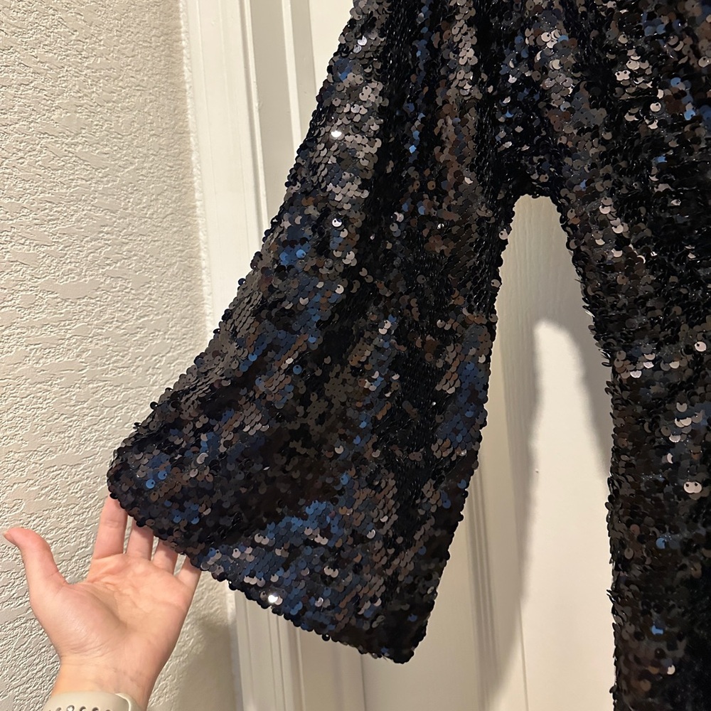 By Together Black Twist Front Sequin Long Sleeve Dress - Size Small - Picture 6 of 6